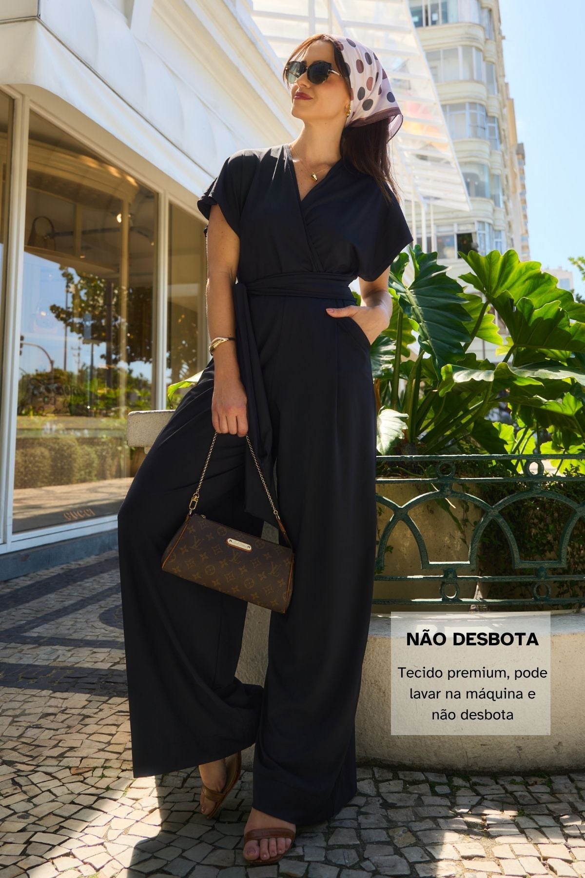 Macacão Elegante Decote V Com Bolsos Disfarça Barriguinha Fluity